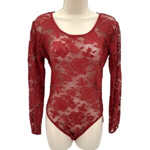 Victoria's Secret Women's Burgundy Sheer Rose Print Stretch Bodysuit Size Small